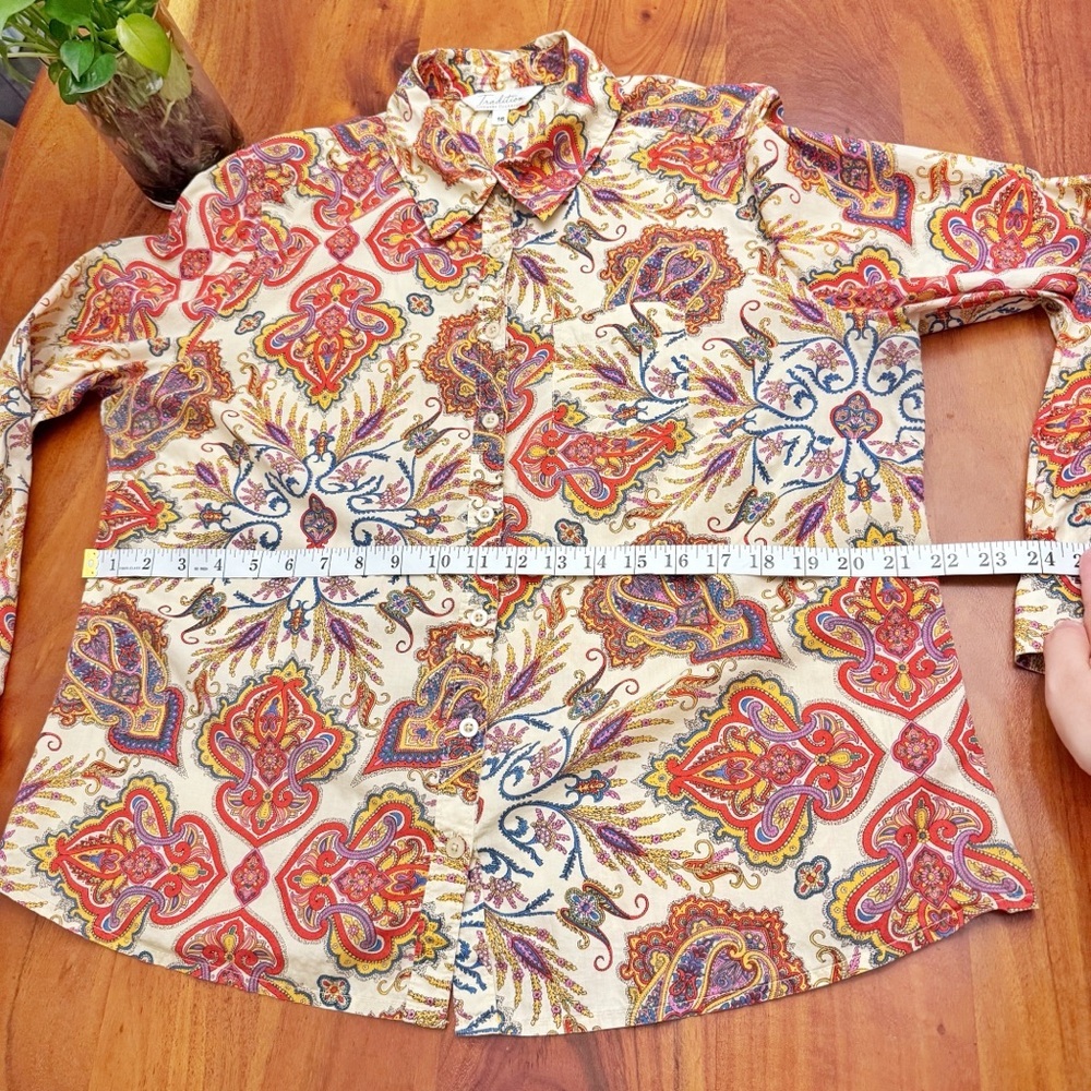 Vintage Floral Paisley Pattern Boho Festival Hippie Button Down Shirt Blouse - Picture 12 of 16